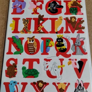 Maxi feuille d'autocollants Kromekote, alphabet, animaux, lion des sables, ABC, lettres