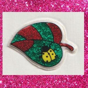 Autocollant bouffant scintillant vintage des années 1980, 1990, 2000, coccinelle sur feuille colorée, support original