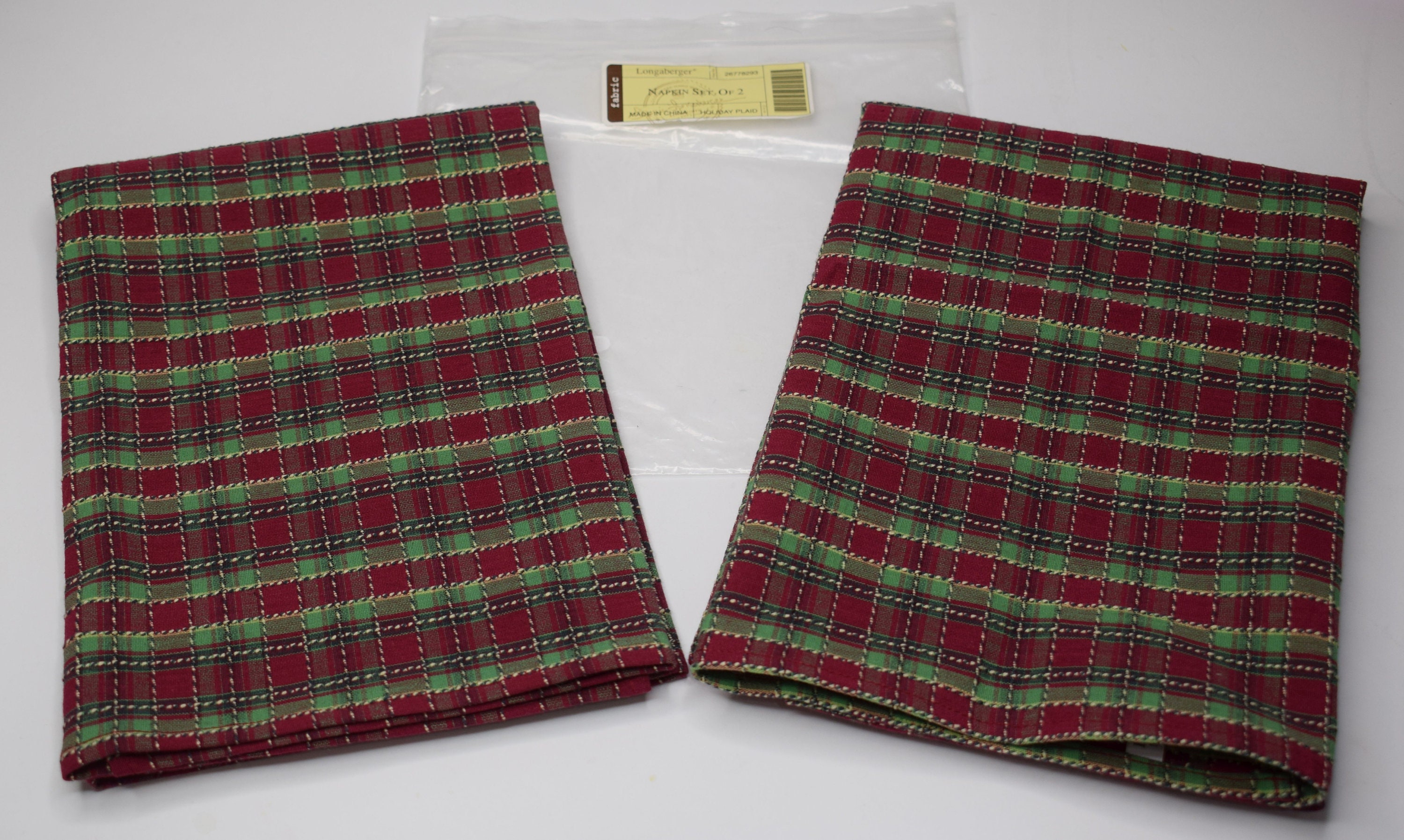 Longaberger Napkins 2-Pk Cornflower Plaid Fabric