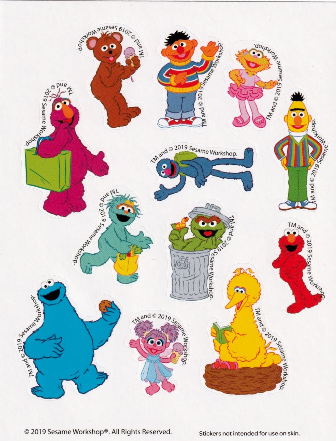 2019 Sesame Street Characters Sticker Sheet of Elmo, Cookie, Bert