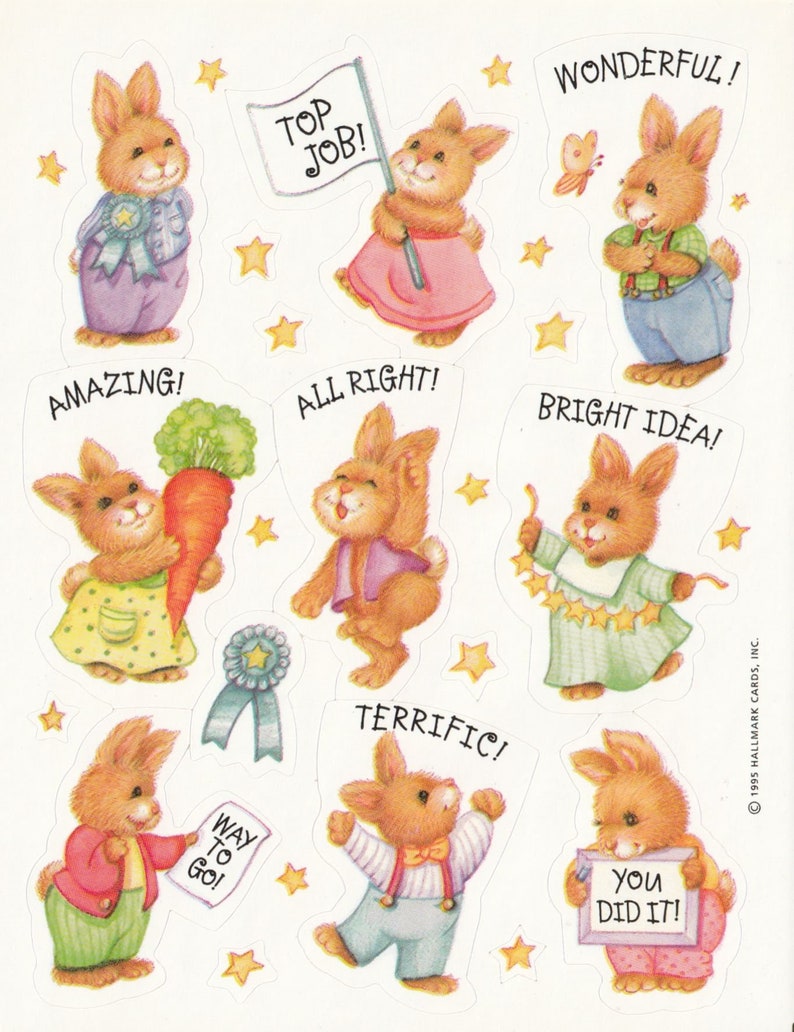 Vintage 1980s 1990s Hallmark Bunny Rabbits Reward Sticker Etsy