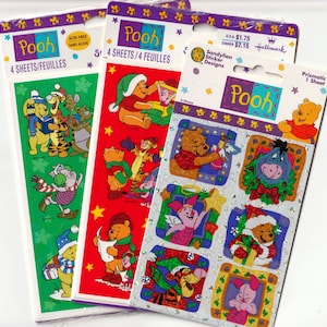 Vintage 1980s 1990s 2000s Hallmark Winnie the Pooh Christmas Single Sticker Sheets or Sandylion Prismatic NIP Sealed Package of 1 Sheet