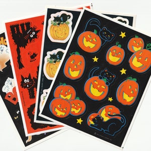 Feuilles d'autocollants vintage des années 1980 des années 1990 des années 2000 : feuilles d'autocollants Hallmark Halloween, citrouilles, citrouilles d'Halloween, chats noirs