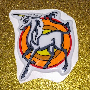 Autocollant gonflé vintage néon licorne des années 1980, 1990, 2000, rare et restauré