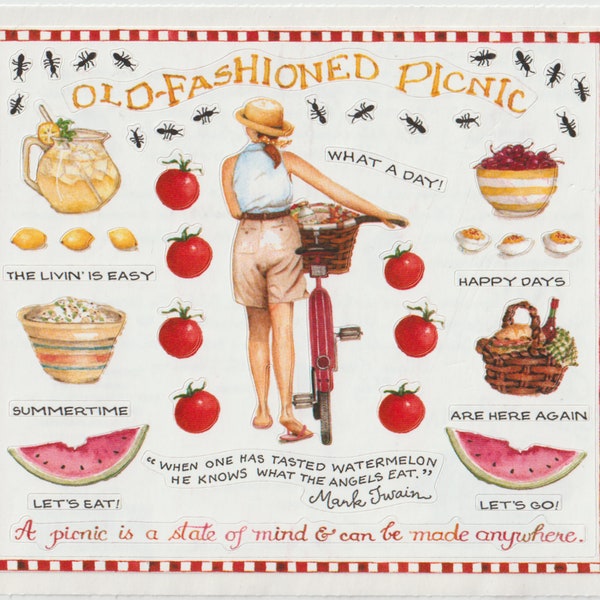 Vintage 1980s 1990s 2000s Susan Branch Old-Fashioned Picnic Sticker Sheet #12714