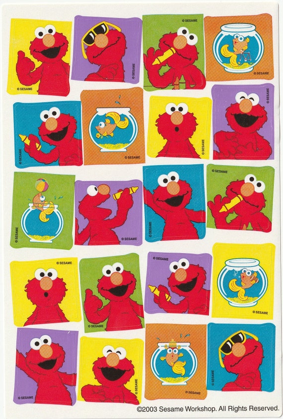 2003 Sesame Street Sticker Sheet of Elmo by American Greetings, Elmo  Coloring With Fish Bowl, Sunglasses, 20 Sticker Squares 