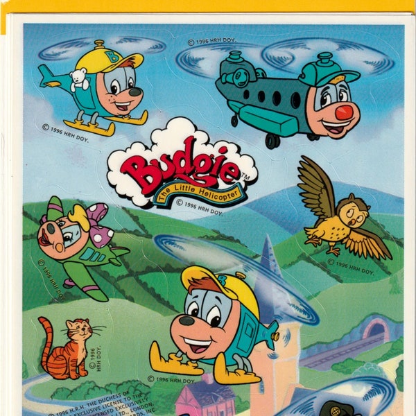 Vintage 1980s 1990s 2000s Hallmark Single Sticker Sheet: Budgie the Little Helicopter Cartoon from the 90s