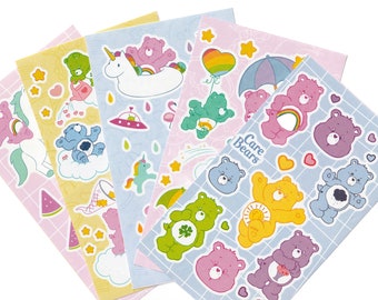 Modern (2023) TCFC Care Bears Smaller Sized Sticker Sheets You Choose One - New Release "Aloha Friday" Retro, Holographic, Heart Balloons