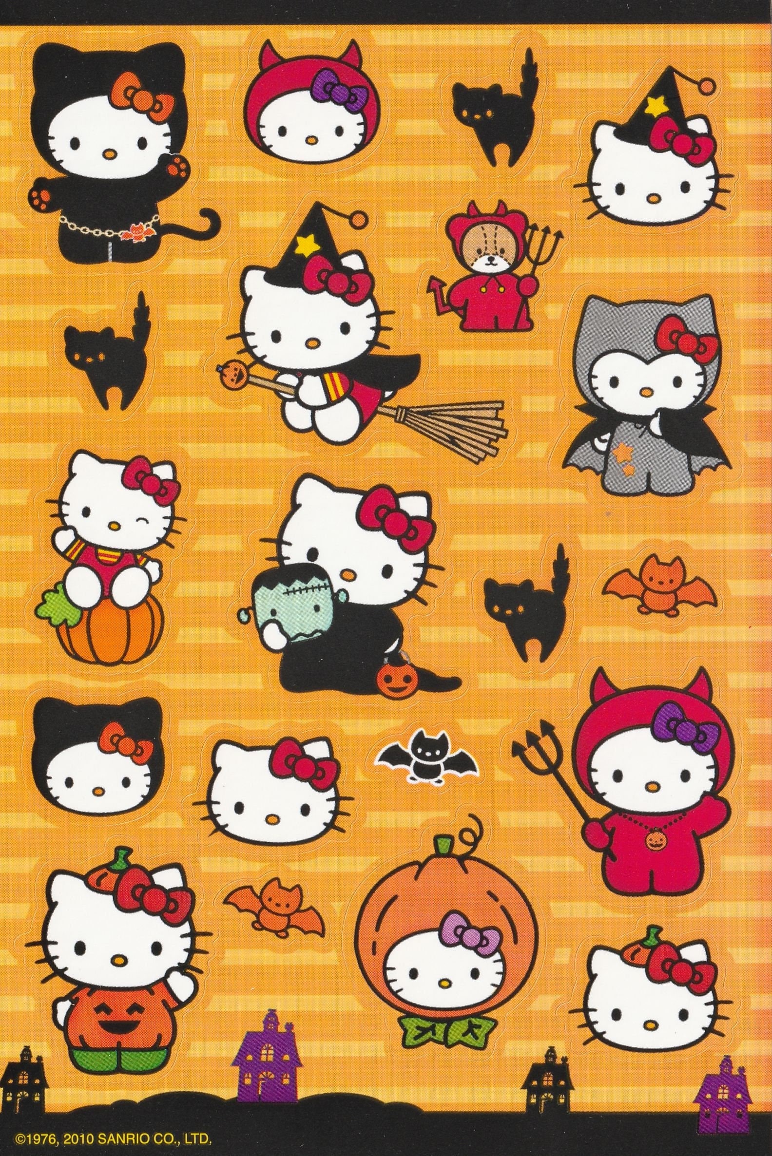 2010 Vintage Hello Kitty Sticker Sheet with Halloween Theme by American Greetings/AGC/Sanrio, Witch, Devil, Kawaii