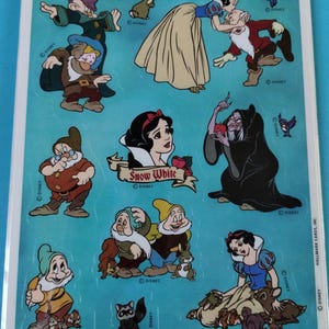 1980s 1990s 2000s Vintage Hallmark Snow White and Seven Dwarves Sticker Sheet -Disney Movie