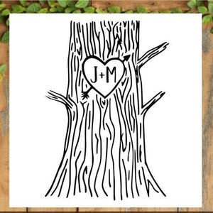 Arbre avec cœur sculpté et initiales, lumière de bloc de verre SVG / DXF, banque de liège de couple, personnalisé, amour, invitation de mariage, rustique, cadeau de Saint-Valentin
