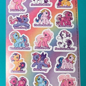 2008, feuille d'autocollants My Little Pony, feuille volante unique, Hasbro, rétro années 80-90, personnages rares