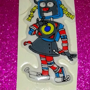 Sticker gonflé vintage des années 1980, 1990, robot femelle mignon