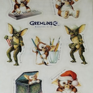 Feuille d'autocollants Hallmark vintage des années 80 des années 90 des années 2000, film Gremlins, Gizmo jouant du piano, 1 feuille