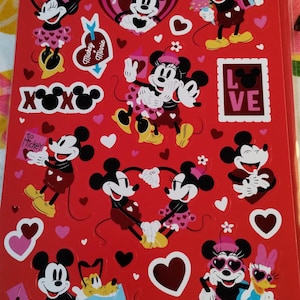 Stickers vintage des années 1980 et 1990, feuille d'autocollants AGC Mickey et Minnie Dance Partners, amour, Saint-Valentin, déjoué