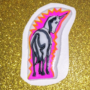 Autocollant gonflé vintage néon licorne des années 1980, 1990, 2000, rare et restauré