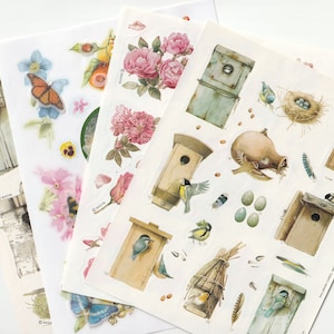 Vintage 1980s 1990s 2000s Hallmark Bird Houses, Roses/Flowers Sticker Sheet by Marjolein Bastin, Pencil Drawing, Sketch, One Single Sheet