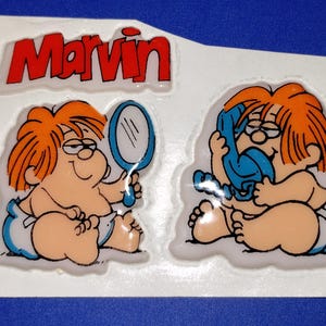 1980s 1990s Vintage Marvin Cartoon the Adult Baby Puffy Stickers - On Original Back