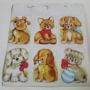 Feuille d'autocollants vintage des années 1980, 1990, 2000, Eureka/Paper Magic Adorable chiots, chiens