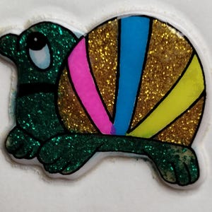 Autocollant gonflé à paillettes tortue vintage des années 1980, 1990, 2000, support original