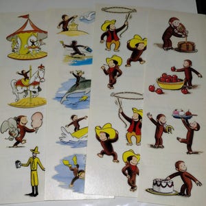 Vintage 1980s 1990s 2000s Curious George Sticker Sheet, Mrs Grossman/Houghton Mifflin, Rare Teacher Promo Item, Transparent, Choose 1 Strip