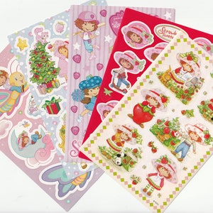 2004 Strawberry Shortcake Sticker Sheets, SSC and Custard Decorating Christmas Tree, Holiday Sticker Sheet