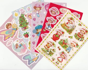2004 Strawberry Shortcake Sticker Sheets, SSC and Custard Decorating Christmas Tree, Holiday Sticker Sheet