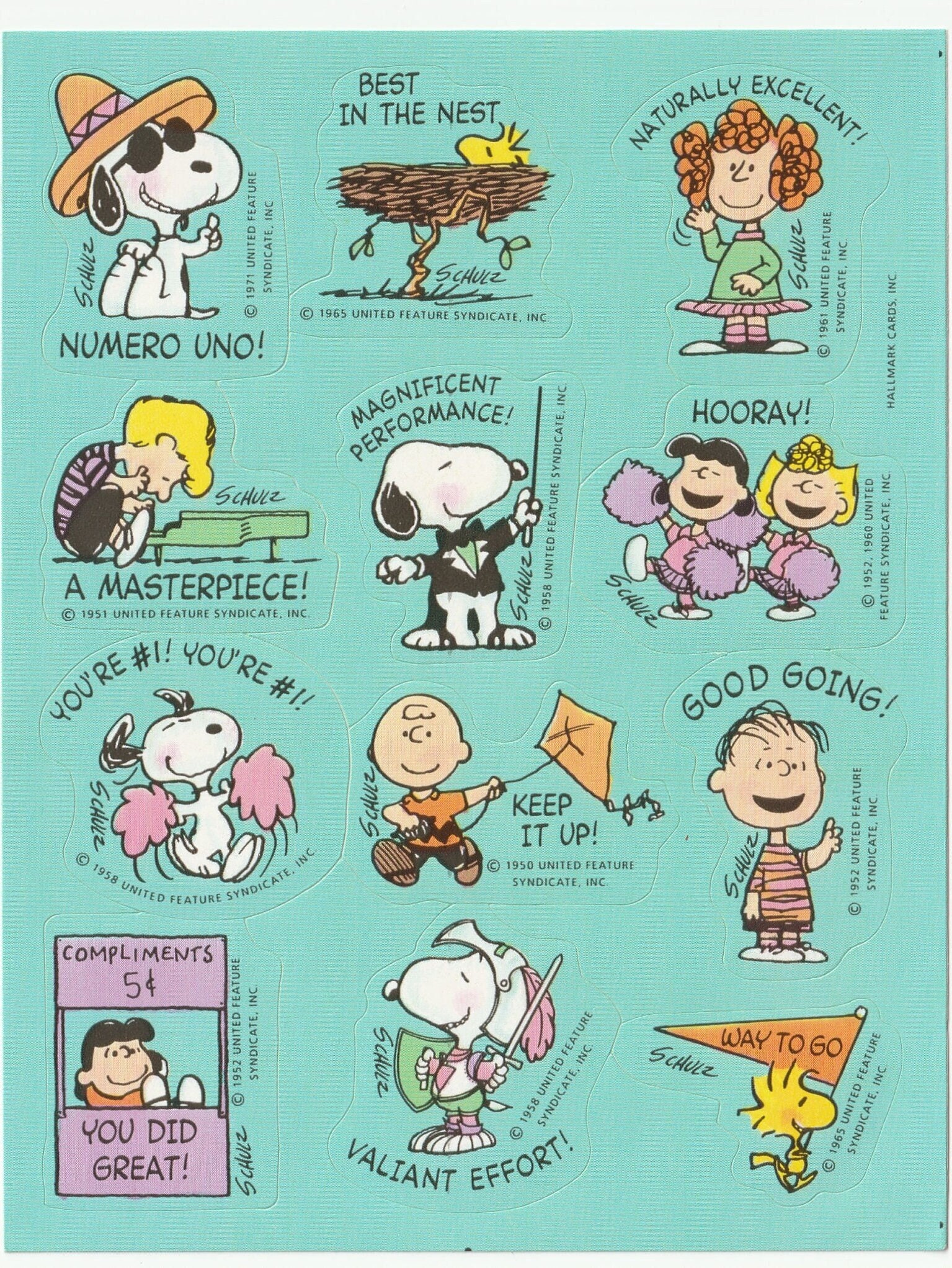 Vintage 1980s 1990s Sticker Sheet: Hallmark Peanuts, Charlie
