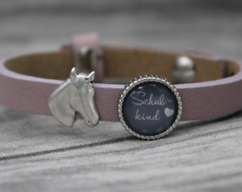 Schoolchild bracelet, delicate lilac/gray, horse head jewelry value, start of school - school - start of school - lucky charm - schoolchild - first grader