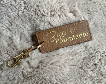 Keychain individual with name leather look Best Godmother