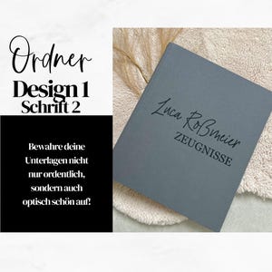 Ordner / Zeugnismappe / Schule - dunkelgrau / Design 1 Schrift 2