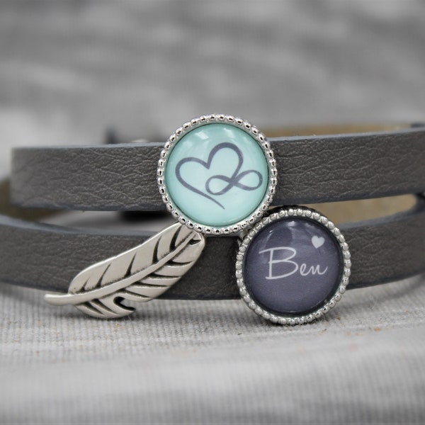 Bracelet, double gray, Endless Love with name - jewelry value - gift for mom - mother - sister - grandma - grandmother - leather - feather XMAS