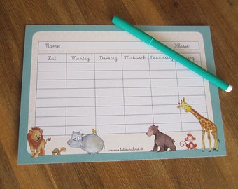 A5 Timetable-zoo animals