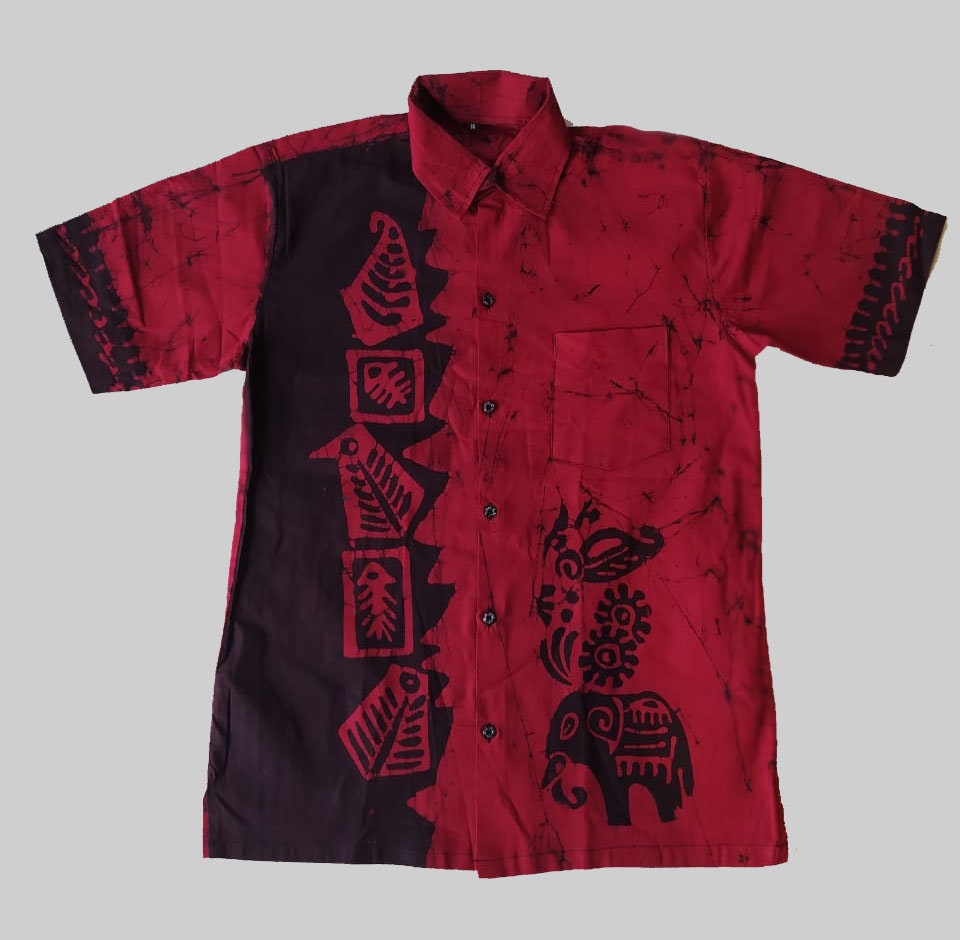 Batik Cotton Shirt for Men. Short Sleeve, Classic Cotton
