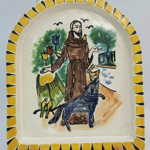 Saint Francis AltarPiece 8.9&quot; H MultiColors Majolica / Talavera Ceramics