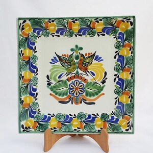 Love Birds Square Ceramic Plate Pottery Mexico Birds Table Decor
