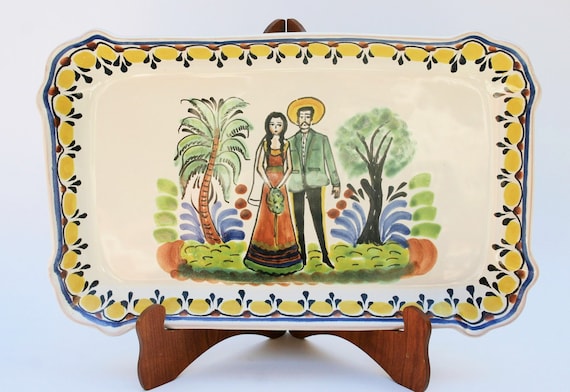 Wedding Rectangular Platter 16.9" * 10.6" Colorfull Gorky Gonzalez Mayolica Ceramics Gift handmade