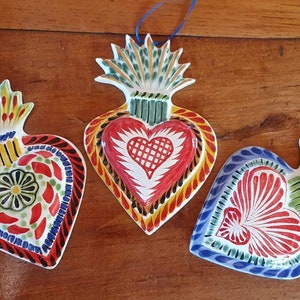 Christmas Ornament Sacred Heart Set of 3 handcrats decorative handpainted guanajuato mexico