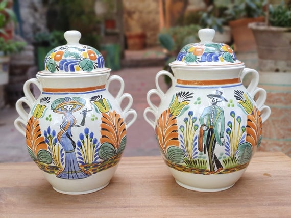 Wedding Catrina Decorative Vase 15.8" Height Set (2 Pieces) Multi-colors Colors ceramic handcrafts folk art mexico