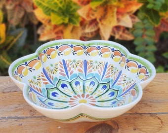 Flower Salad Bowl 10" D MultiColors ceramic handcrafts mexico