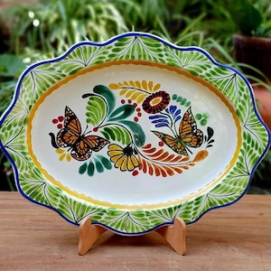 Butterfly Tray / Serving Flat Platter 15*11&quot; MultiColors Table Decor Mayolica / Talavera handcrafts