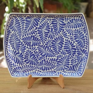 Tray / Serving Plate Milestones Pattern Blue Mayolica / Talavera handcrafts Gorky Gonzalez Mexico