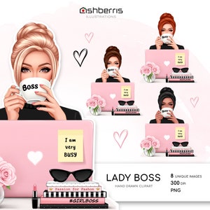 Fashion Lady Boss Clipart, Modern Fashion Illustration, I am very busy, Fashion Books, Pink Fashion Clipart Elements, Fashion Girl Clipart