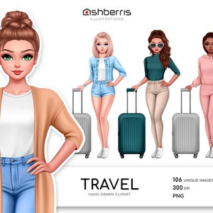 Customizable Travel Girl Clipart, Clipart Elements, Fashion Clipart, Fashion Illustration Travel Clip Art Dress Clipart Fashion Girl Clipart