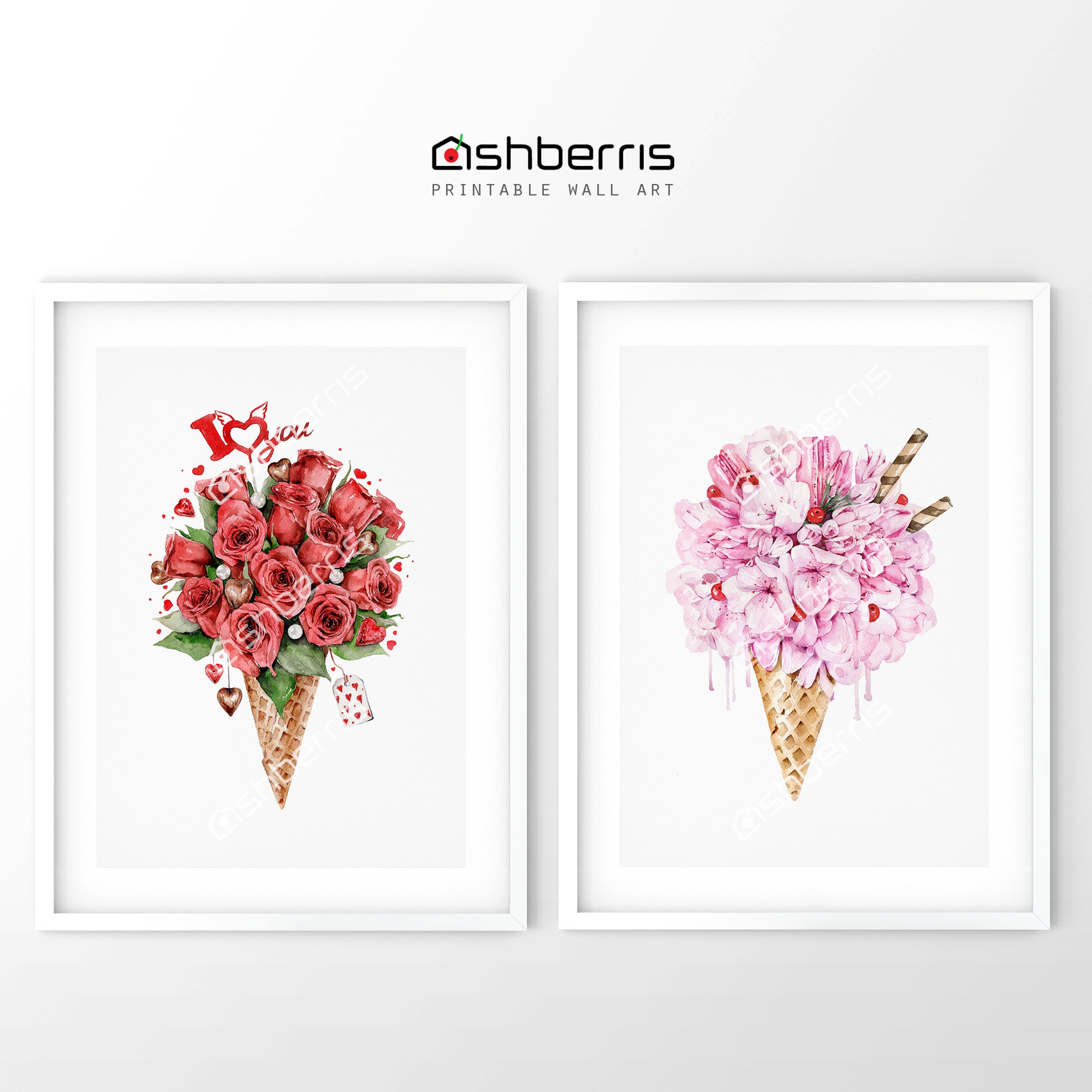 Pink Floral Printable Wall Art Set of 2 Flower Print Art Set Etsy