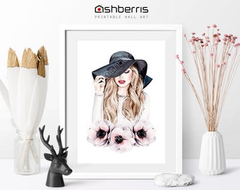 Watercolor Mystery Girl Painting Watercolor Fashion Illustration Wall Art Printable Fashion Poster Wall Decor Fashion Printable Art Nursery