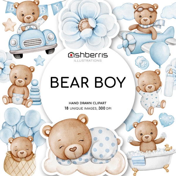 Baby Bear Boy Clipart, Teddy Bear Clip art, Baby Clipart Element, Newborn Watercolor Element, Pregnancy Art, Bear Boy or Girl, Baby Bear Png