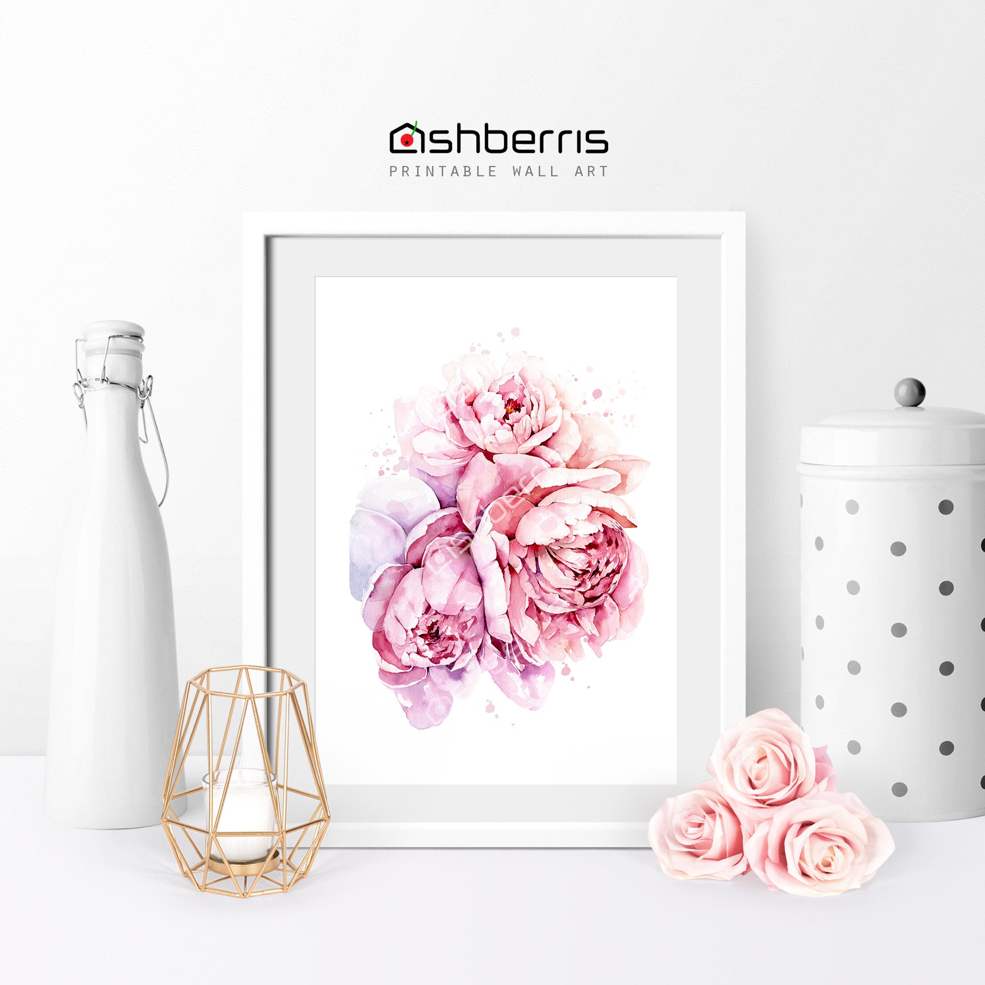 Watercolor Peony Botanic Print Pink Peony Art Floral Printable | Etsy