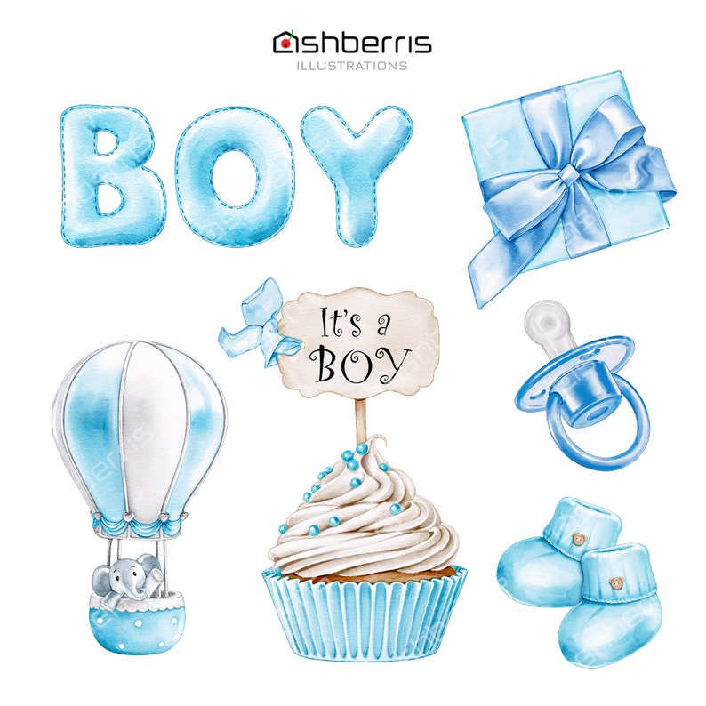 Baby Boy Clipart Watercolor Art Set Baby Shower Clipart Etsy
