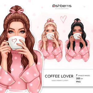 Winter Girls Clipart Elements, Girl With Coffee Clipart, Winter Girl png, Winter Time png, Modern Fashion Illustration, Coffee Lover Art
